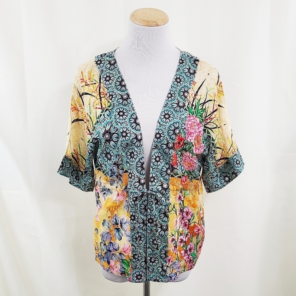 Cienna floral silk short kimono shirt NEW